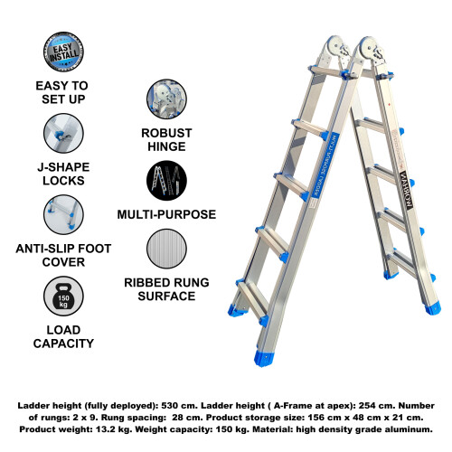 Scala 5.3m telescopica multifunzione. Forte e stabile scaletta L5