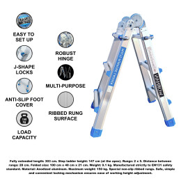 3,02m Ladder Foldable Telescopic Extendable  Multipurpose Aluminium L3